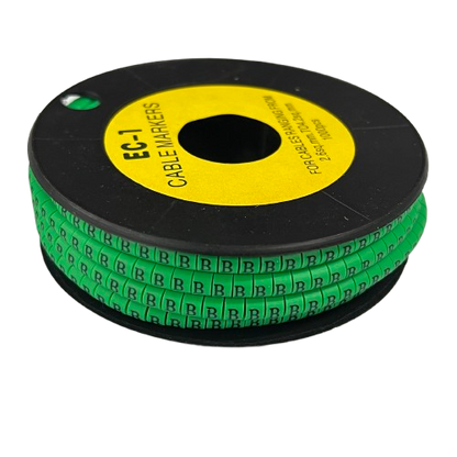 Grippes Cable Marker - B Green spool showing green letter B markers on flexible tape for cable management