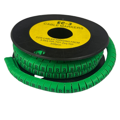 Cable Marker - B Green spool of segmented green markers with repeated letter B for cable identification