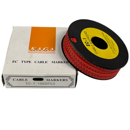 Grippes red cable marker spool and box showing Cable Marker - B RED for organized wiring