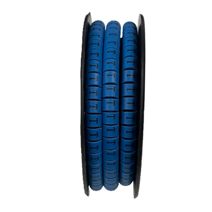 Grippes Cable Marker Blue - T. Reel of blue T labels on spool for cable management
