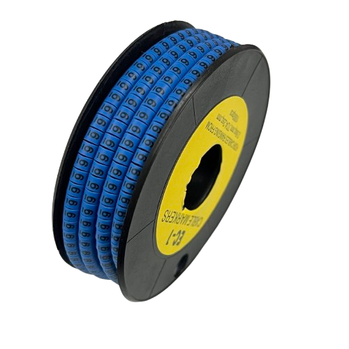 Spool of Cable Marker Blue 6 numeric labels on reel for wire identification and cable management