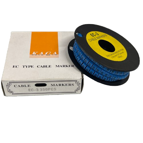 Grippes Cable Marker Blue - S spool with blue numbered S markers and white box for cable management identification