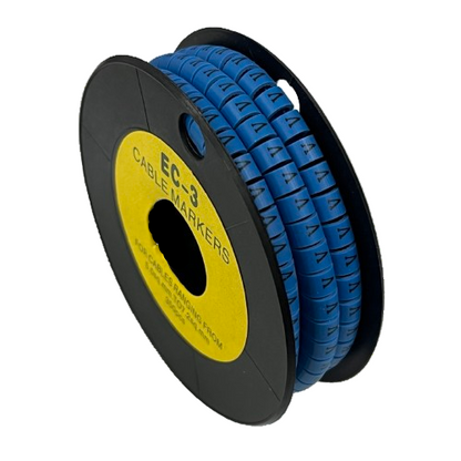 Grippes cable management spool with Cable Marker Blue - V lettered tubular markers for wiring