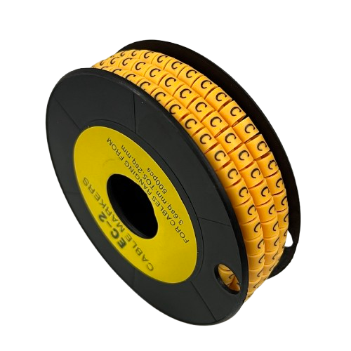 Grippes Cable Marker C - Yellow spool of self adhesive letter C cable identifiers for wiring