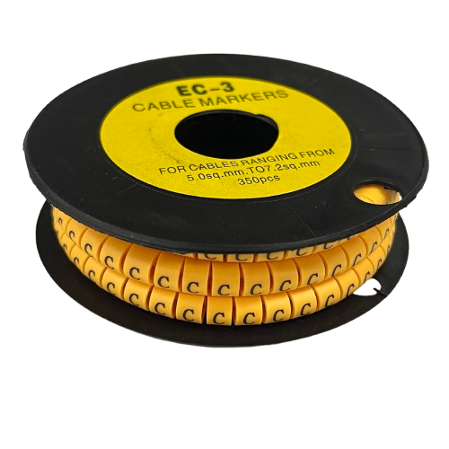 Grippes Cable Marker C - Yellow spool of cable markers with repeating C labels for wiring organization