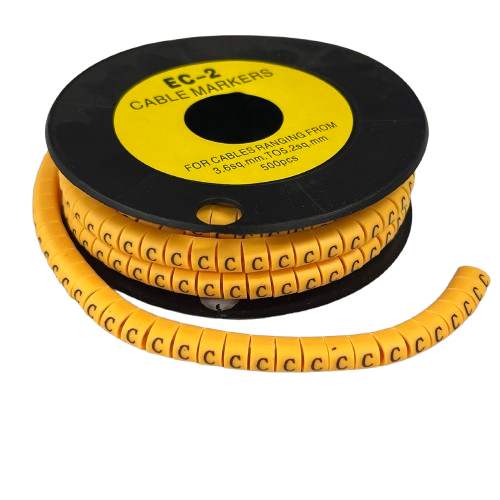 Grippes Cable Management spool of Cable Marker C - Yellow lettered markers on flexible rings for wire labeling