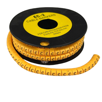 Grippes Cable Management spool of Cable Marker C - Yellow lettered markers on flexible rings for wire labeling