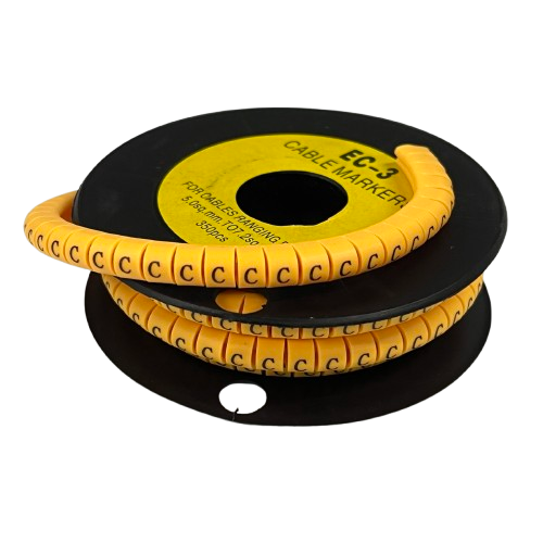Grippes Cable Marker C - Yellow reel of flexible snap on letter C markers for cable identification