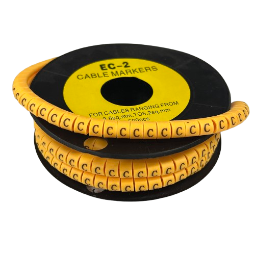 Grippes Cable Marker C - Yellow spool of segmented plastic C markers for cable identification