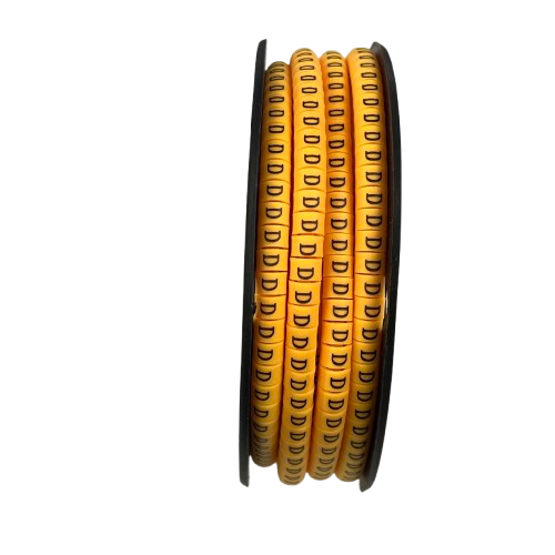 Spool of yellow adhesive cable labels with repeated D markers for wire identification Cable Marker D -  Yellow