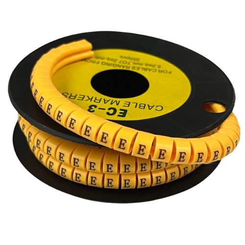 Grippes Cable Marker - E Yellow spool of flexible lettered markers for cable identification