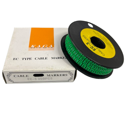 Spool of numbered green cable markers on black reel with white box for wire labeling Cable Marker Green -3