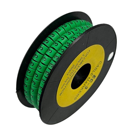 Spool of green numbered cable markers for wiring identification Cable Marker Green -3 durable flexible sleeve for panels