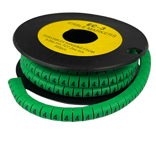 Spool of segmented Cable Marker Green 4 labels on flexible green cable management tubing for identification