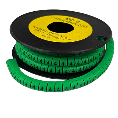 Spool of segmented Cable Marker Green 4 labels on flexible green cable management tubing for identification
