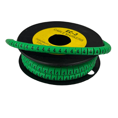 Spool of Cable Marker Green 4 sleeve labels on a reel for cable management numbered 4 for wiring organization