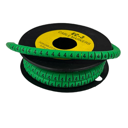 Spool of Cable Marker Green 4 sleeve labels on a reel for cable management numbered 4 for wiring organization