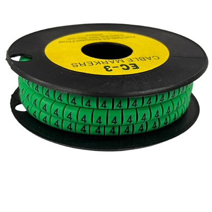 Spool of Cable Marker Green 4 numeric markers on green plastic sleeves for wire labeling and cable organization