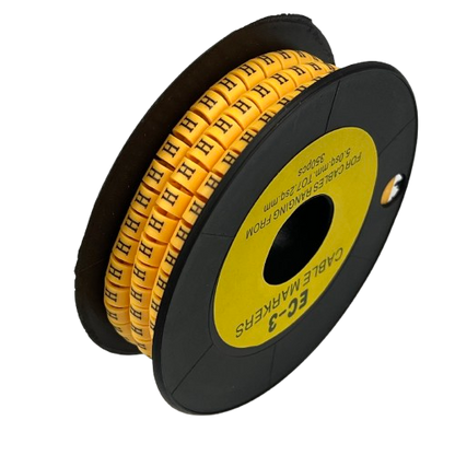 Grippes Cable Marker - H Yellow . spool of yellow H letter markers on reel for cable management