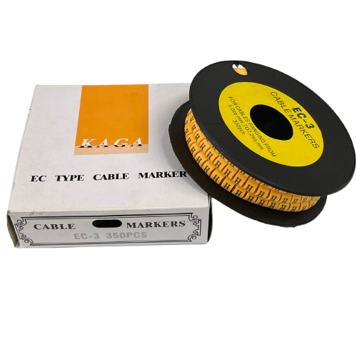 Grippes cable management spool with roll of yellow H markers and box Cable Marker - H Yellow .
