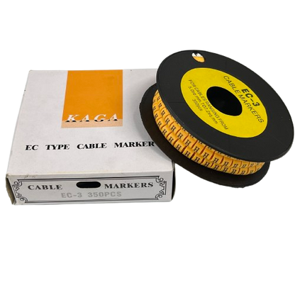 Grippes cable management spool with roll of yellow H markers and box Cable Marker - H Yellow .