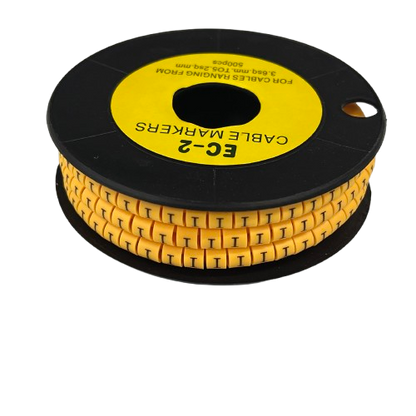 Grippes Cable Marker - I Yellow spool of adhesive letter I markers on black reel for wire labeling