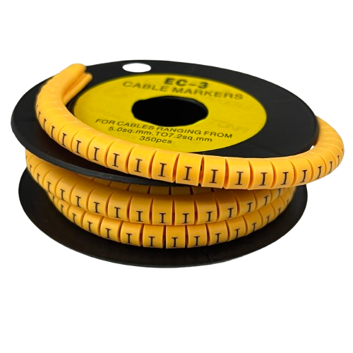 Grippes Cable Marker - I Yellow spiral cable marker spool with numbered I segments for organized wiring