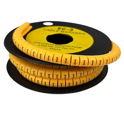 Grippes Cable Marker - I Yellow spiral cable marker spool with numbered I segments for organized wiring