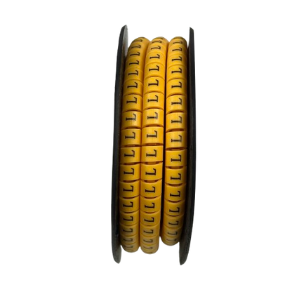 Grippes spool of Cable Marker L - Yellow adhesive cable ID rings with black L printing for wire organization