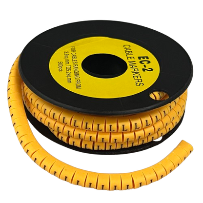 Grippes spool of yellow segmented cable markers with printed L characters Cable Marker L - Yellow on reel