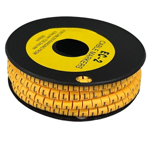Grippes Cable Marker L - Yellow spool of flexible letter L cable markers for organized cable management
