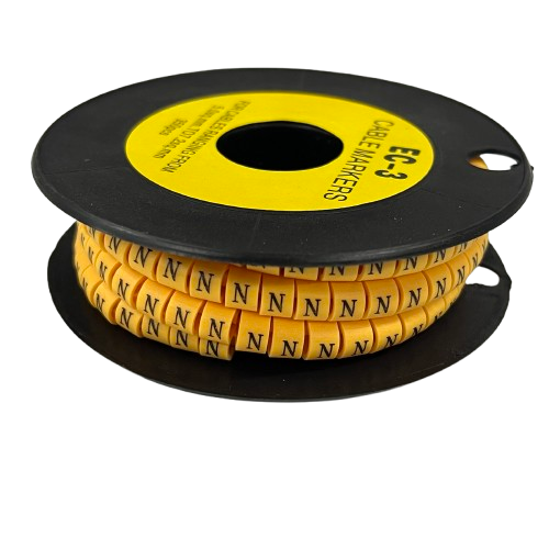 Grippes spool of Cable Marker - N Yellow lettered markers on flexible tubing for wire identification