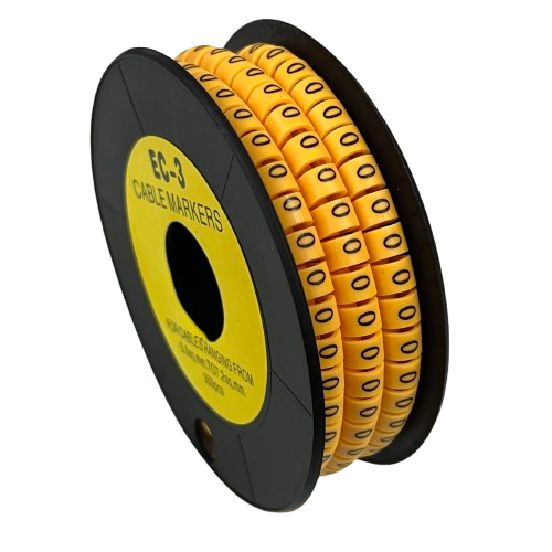 Grippes spool of yellow O cable markers on black reel for wiring identification Cable Marker O - Yellow
