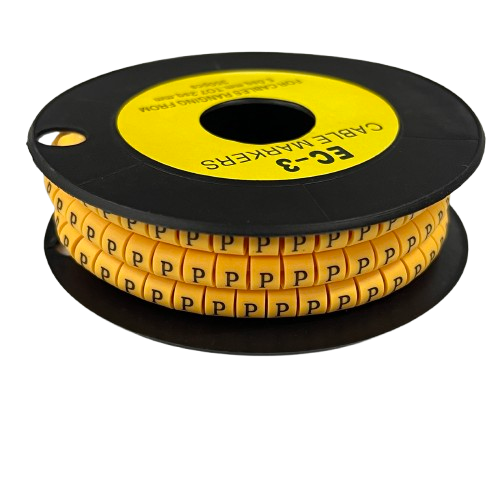 Grippes Cable Marker P - Yellow reel of printed P wire markers for cable identification and organization