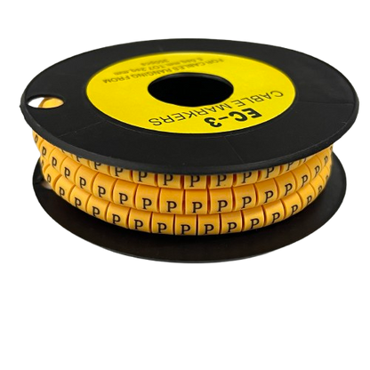 Grippes Cable Marker P - Yellow reel of printed P wire markers for cable identification and organization