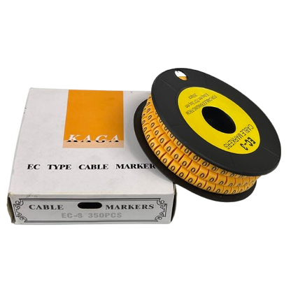 Grippes Cable Marker Q - Yellow spool of adhesive cable identification rings with retail box packaging