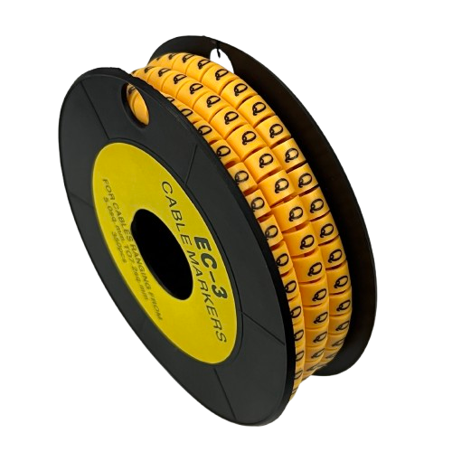 Grippes spool of Cable Marker Q - Yellow round cable ID markers on black reel for wiring organization