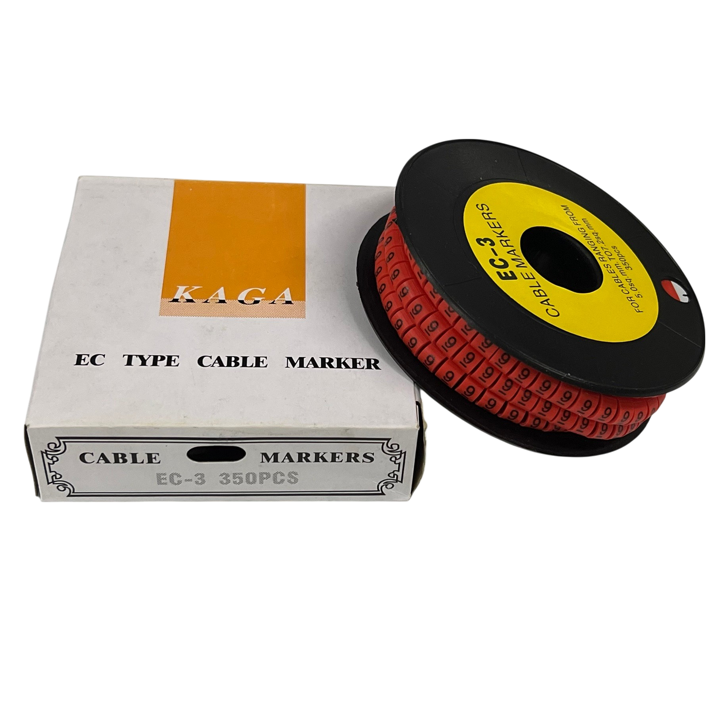 Grippes Cable Marker Red - 9 on a spool with packaging, ideal for organizing cables