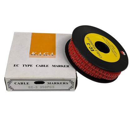 Grippes Cable Marker Red - 9 on a spool with packaging, ideal for organizing cables