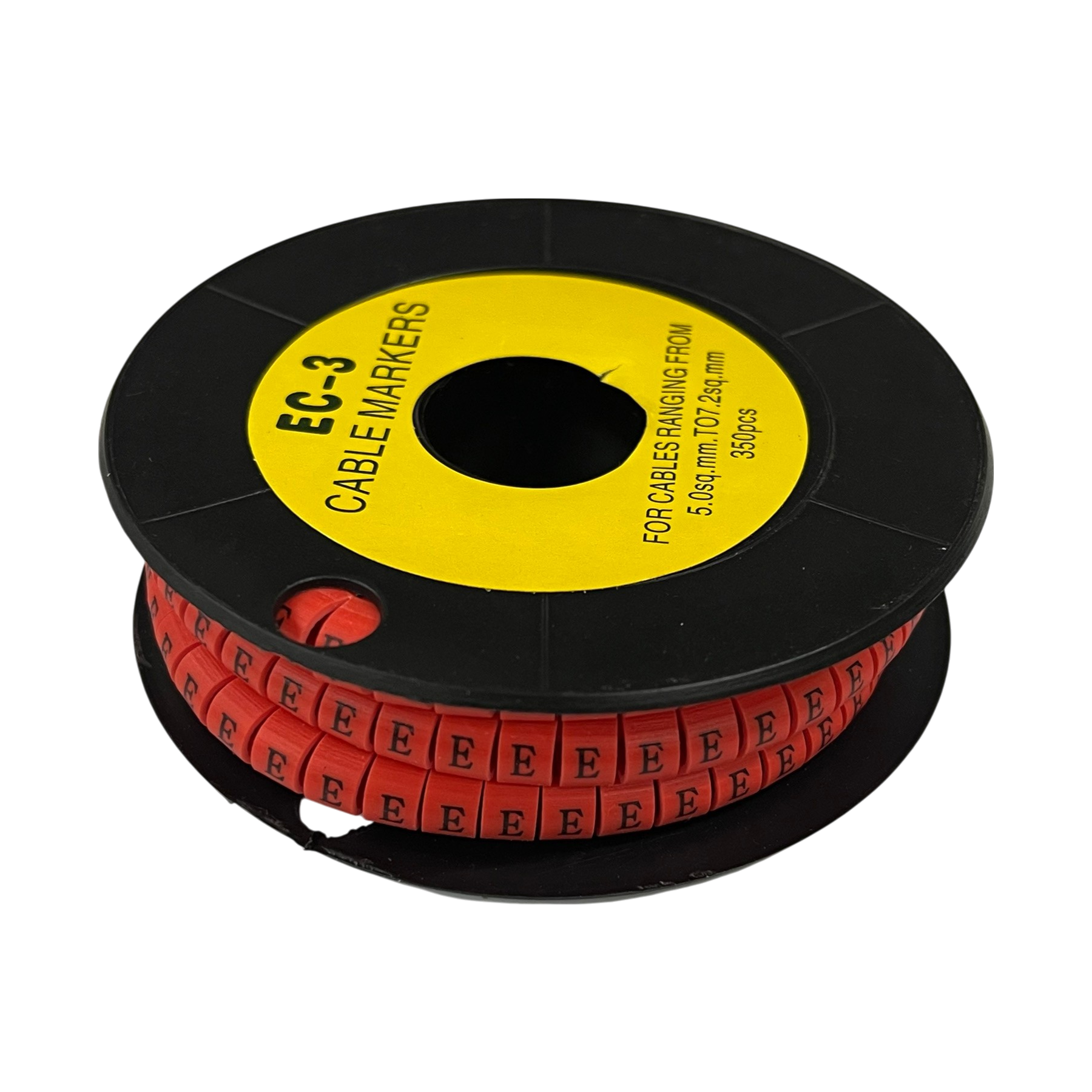 Grippes Cable Marker Red - E on a spool designed for organizing cables effectively