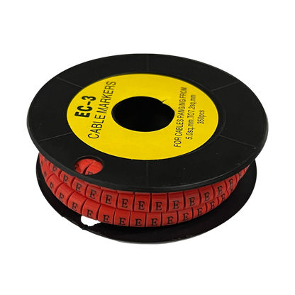 Grippes Cable Marker Red - E on a spool designed for organizing cables effectively