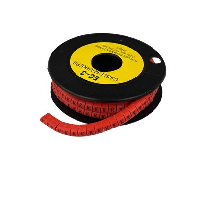 Grippes Cable Marker Red - K on a spool for organized cable management and identification
