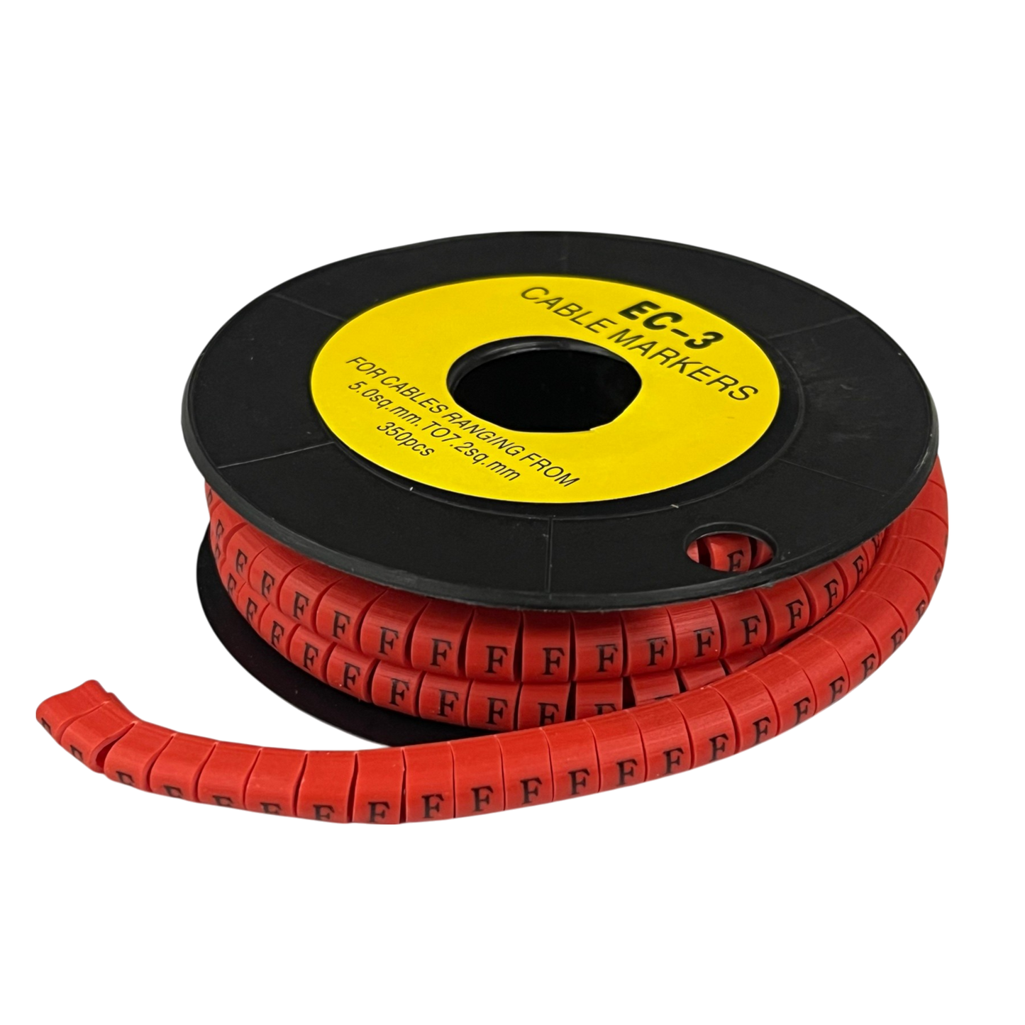 Grippes Cable Marker Red - F on a spool, ideal for organizing cables and ensuring clear labeling