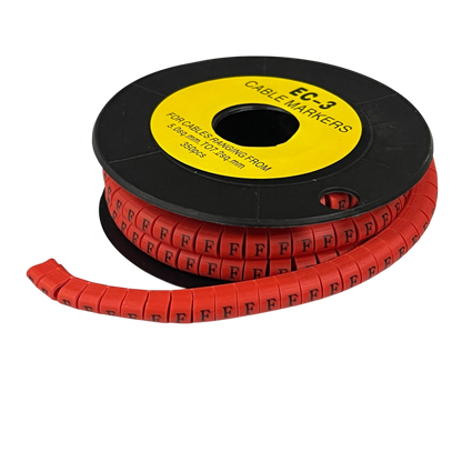 Grippes Cable Marker Red - F on a spool, perfect for easy wire identification and organization