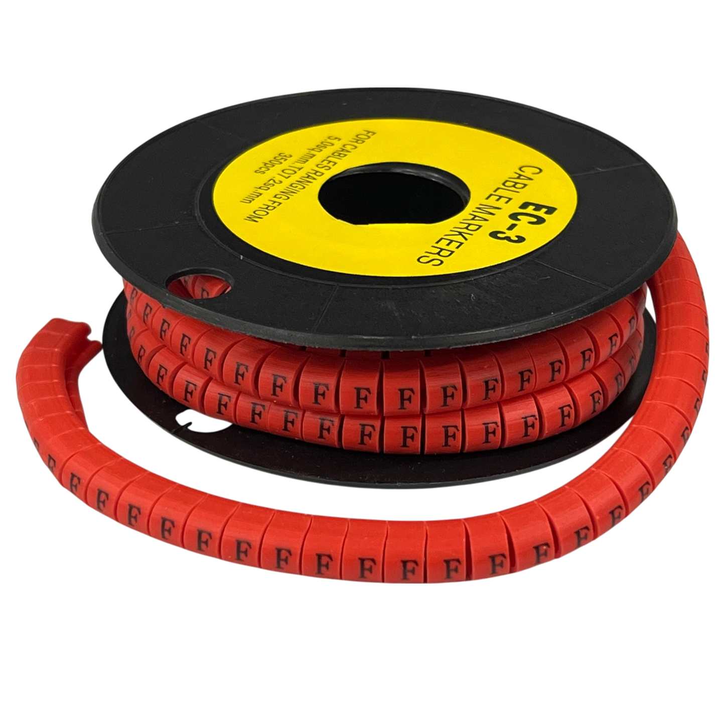 Grippes Cable Marker Red - F on a spool for organized cable management and easy identification