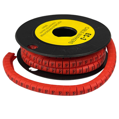 Grippes Cable Marker Red - F on a spool for organized cable management and easy identification