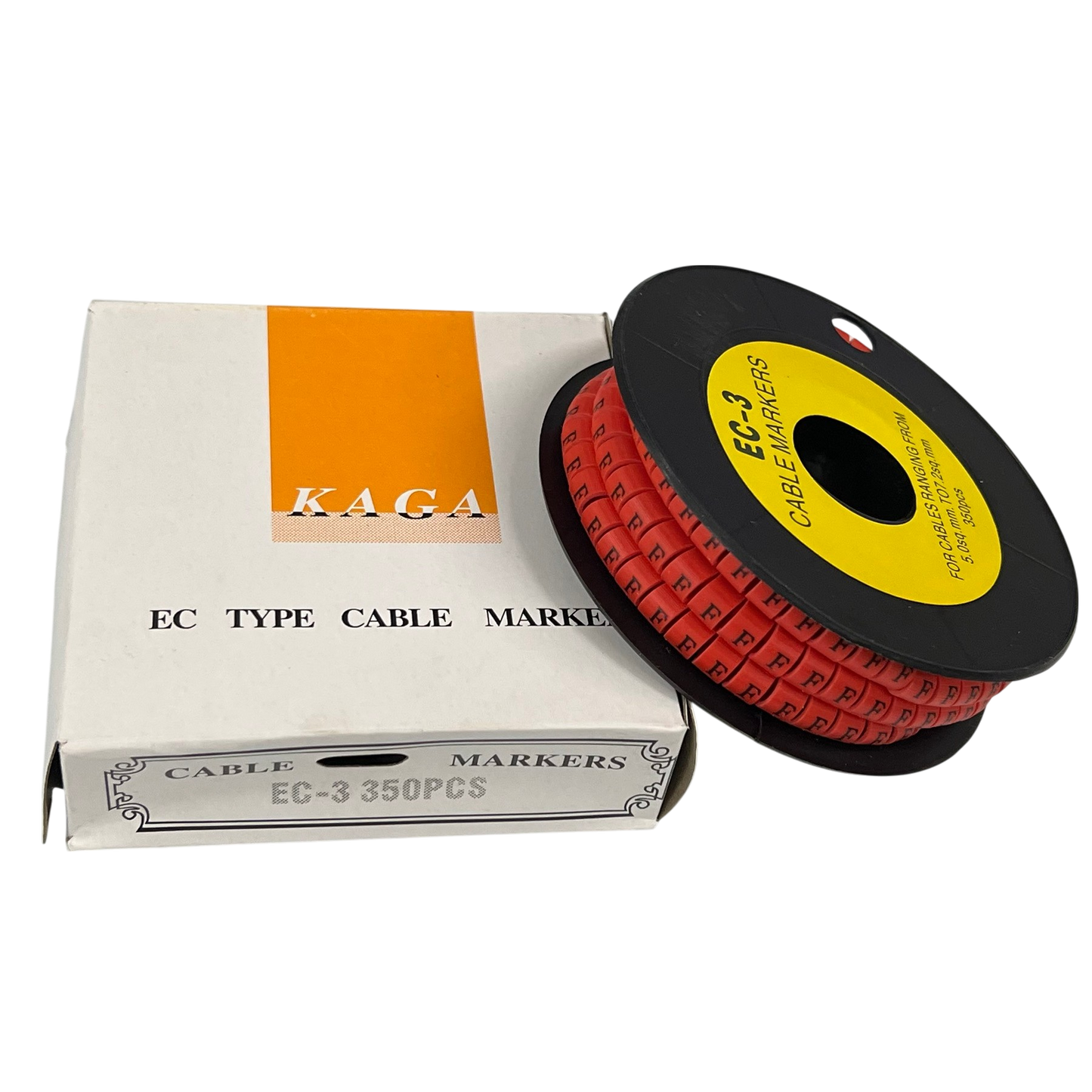 Grippes Cable Marker Red - F on a spool with packaging for effective cable organization and identification