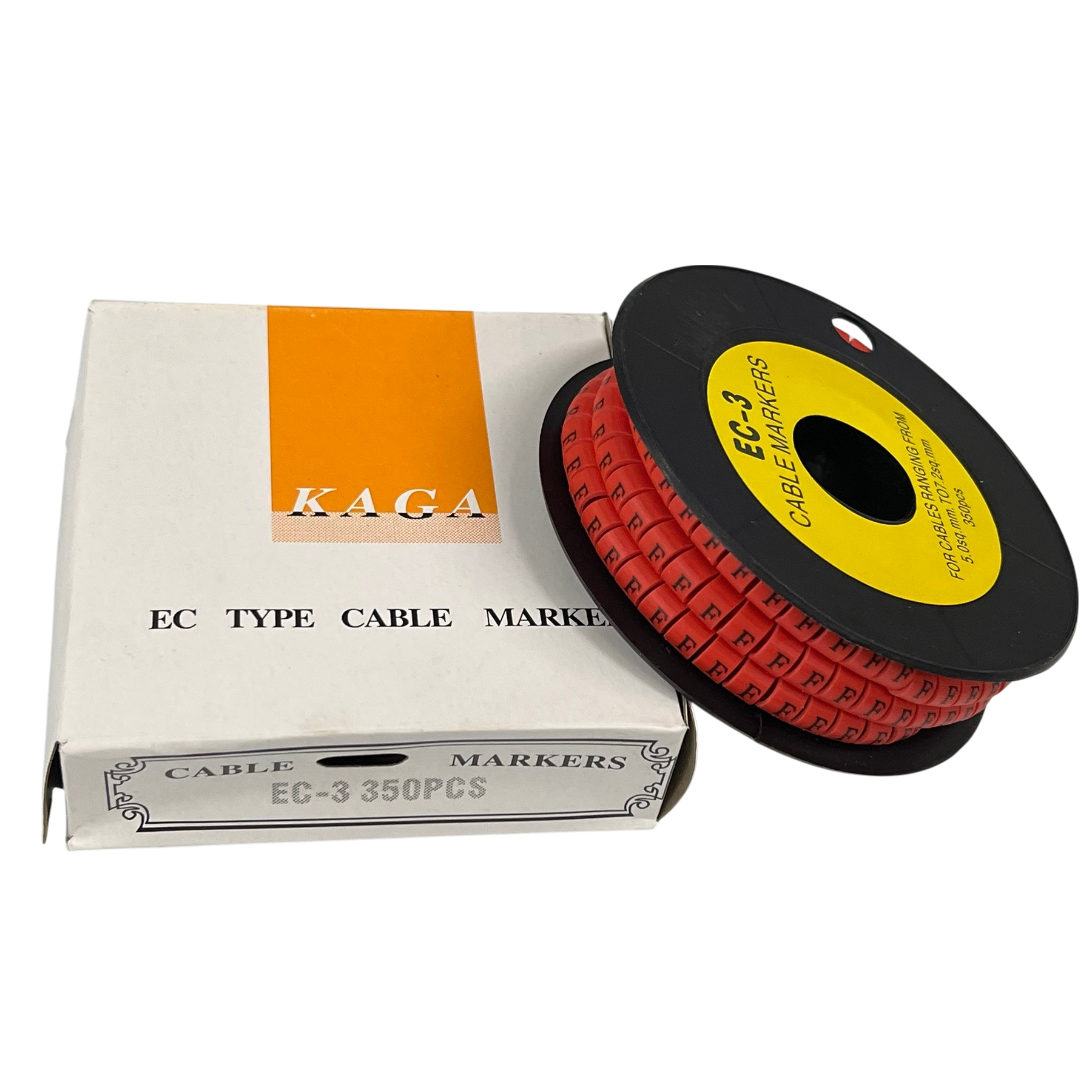 Grippes Cable Marker Red - F on a spool with packaging for effective cable organization and identification