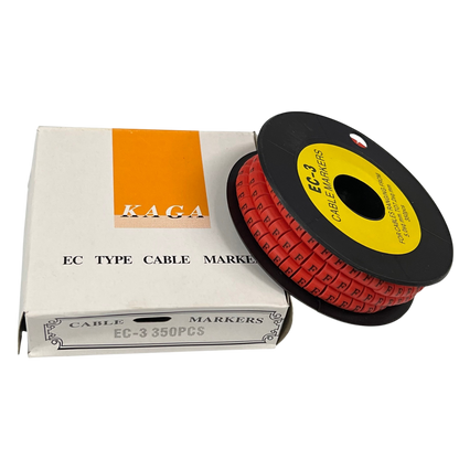 Grippes Cable Marker Red - F on a spool with packaging for effective cable organization and identification