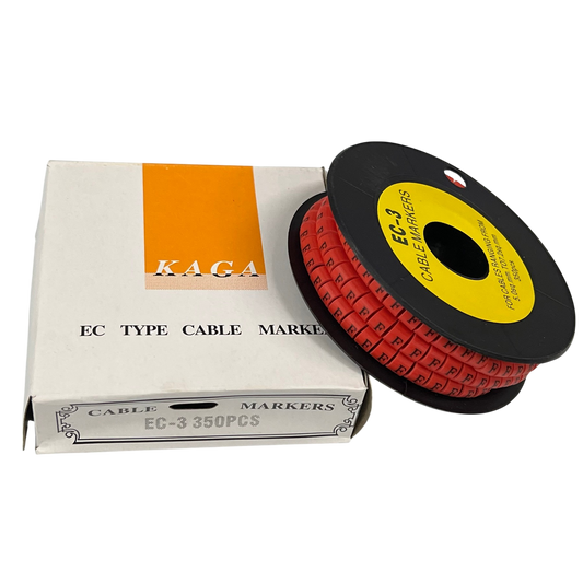 Grippes Cable Marker Red - F on a spool with packaging for effective cable organization and identification